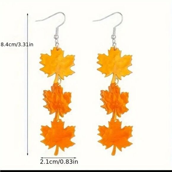 Fall Leaves Drop Dangle Earrings - Picture 3 of 3
